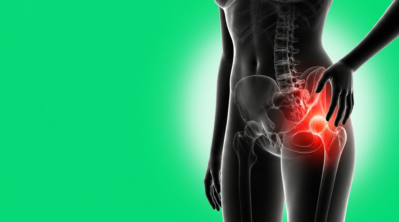 Dolor de cadera destacado en imagen médica anatómica